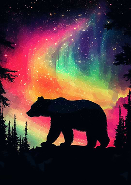Bear Under Aurora Borealis