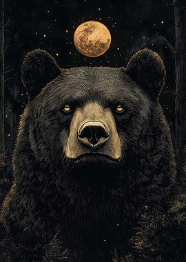 Black Bear Under Full Moon