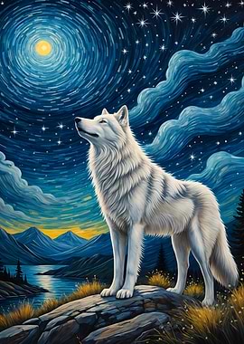 Arctic Wolf Starry Night