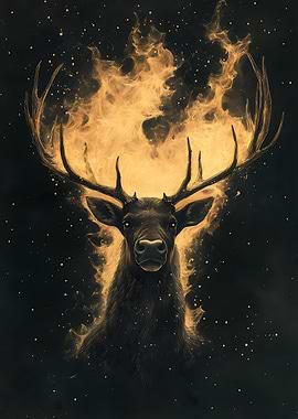 Fiery Stag Reindeer Caribou Animal