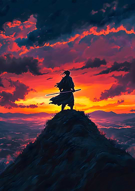 Lone Samurai at Sunset