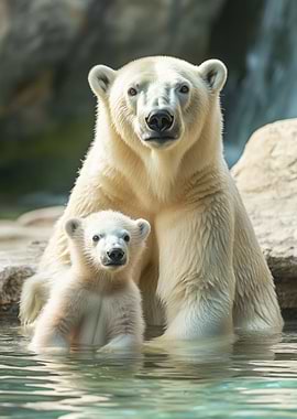 Polar Bear Cub and Mother