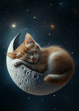 Cat Sleeping on the Moon