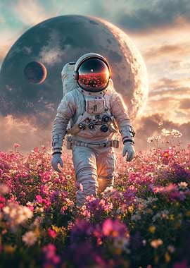 Astronaut in Flower Field