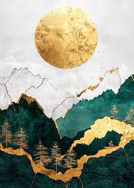 Gold &amp; Green Mountain Art
