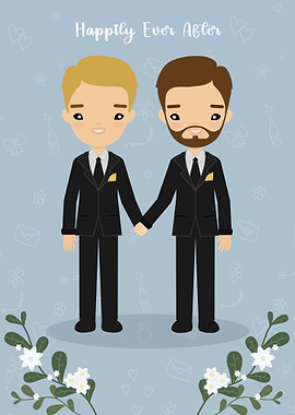 Cute Gay Wedding Couple Illustration