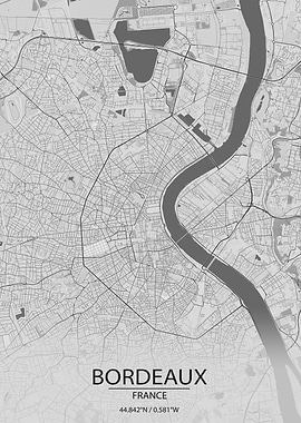 Bordeaux France Light Grey City Map