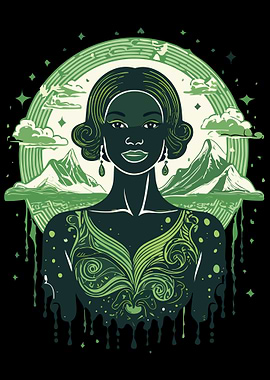 Green Lady with Mountains