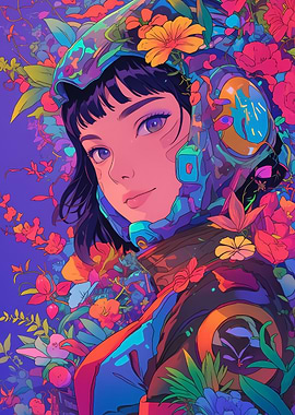 Anime Girl in Flowers