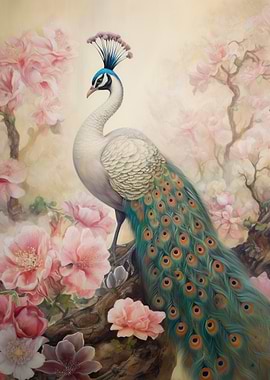 Peacock Amidst Blossoms