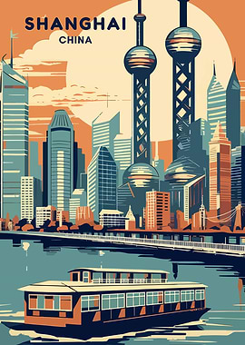 Shanghai Skyline Poster