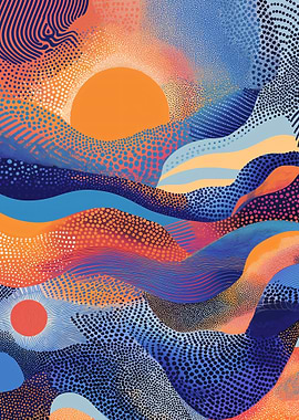 Abstract Japanese Sunset Landscape