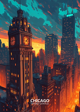 Chicago Skyline Sunset