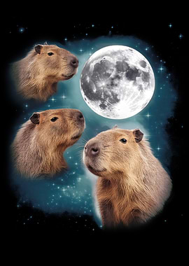 Capybara Moon Gazing