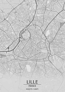 Lille France Light Grey City Map