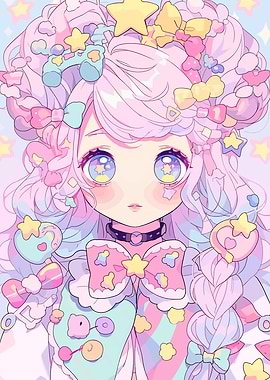 Kawaii Anime Girl with Stars