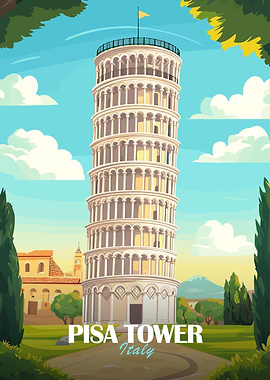 Leaning Tower of Pisa Illustration