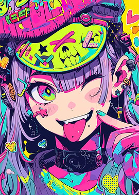 Anime Girl with Neon Colors