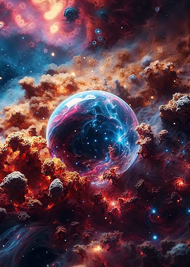 Cosmic Nebula with Planet