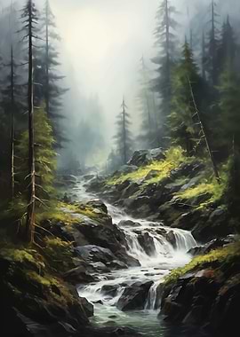 Misty Forest Waterfall