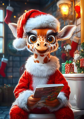 Giraffe Santa Reading Christmas