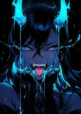 Demon Girl with Blue Liquid