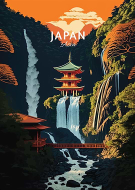 Japan Waterfall Temple