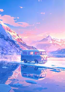 Van on Frozen Lake