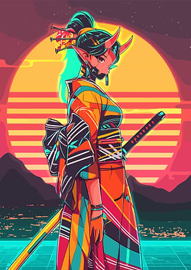 Cyberpunk Geisha with Katana