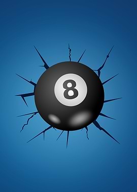 8 Ball Through a Blue Cracked Wall