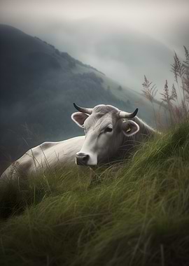 Cow in a Foggy Meadow