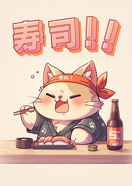 Sushi Japanese Cat