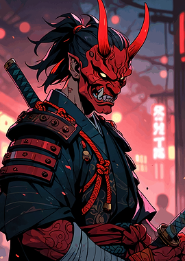Samurai with Oni Mask
