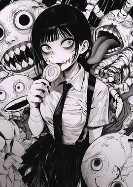 Creepy Anime Girl with Dolls