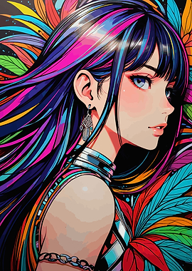 Anime Girl with Colorful Hair