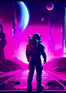 Astronaut in Neon Landscape