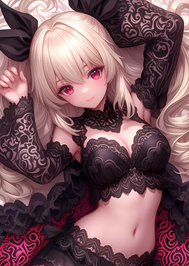 Anime Girl in Black Lace