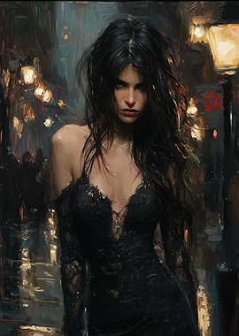 Woman in Black Dress Night Scene