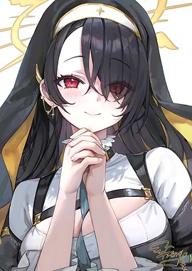 Anime Nun with Red Eyes