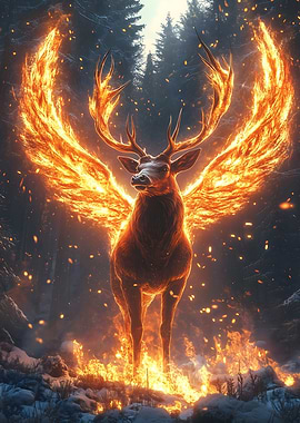 Fiery Stag Phoenix Animal Hybrid