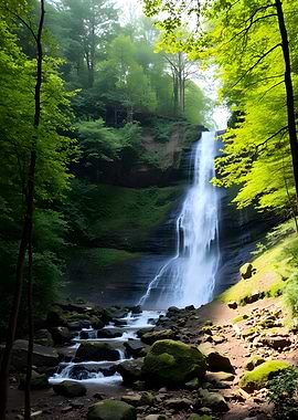 Waterfall in Lush Forest