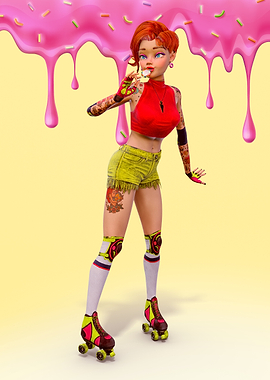 Roller Skating Girl with Candy