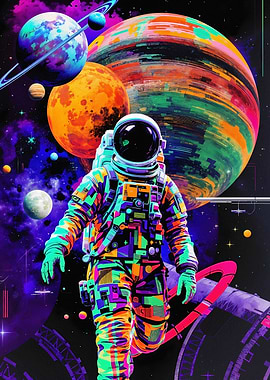 Neon Astronaut Exploring Space