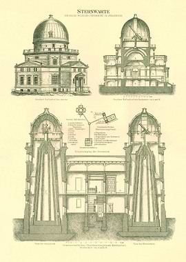 Observatory Architectural Plans Vintage Illustration