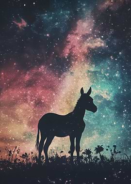 Donkey Silhouette Under Stars