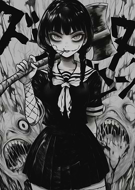 Dark Anime Girl with Axe