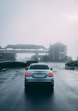 Silver Mercedes in Fog