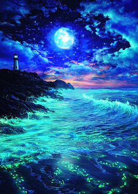 Light House in Luminous Seascape