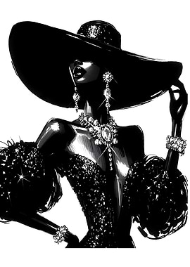 Glamorous Woman in Hat &amp; Dress