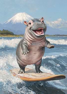 Smiling Hippo Surfing